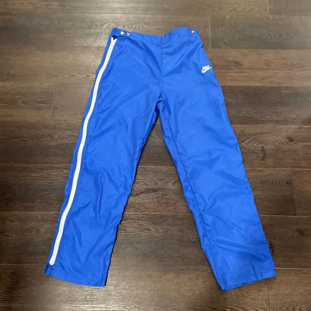 Vintage 80s Nike Track Pants; Womens Medium / Large; Blue; Full Side Zipper; USA